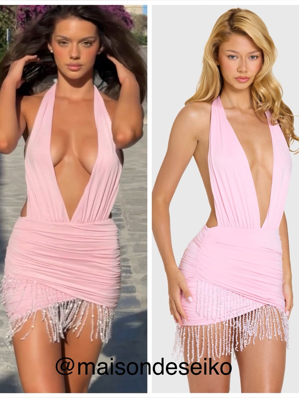 NEW Oh Polly Mini Dress Pink Alinae Beaded Fringe Halter Low Rise size XS